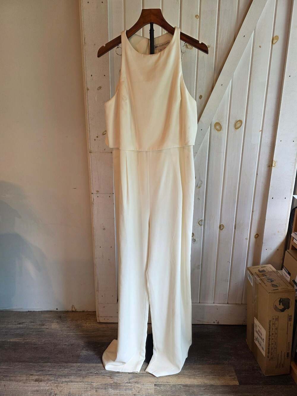 JILL JILL STUART White Popover Halter Neck Jumpsuit
